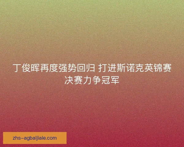 丁俊晖再度强势回归 打进斯诺克英锦赛决赛力争冠军